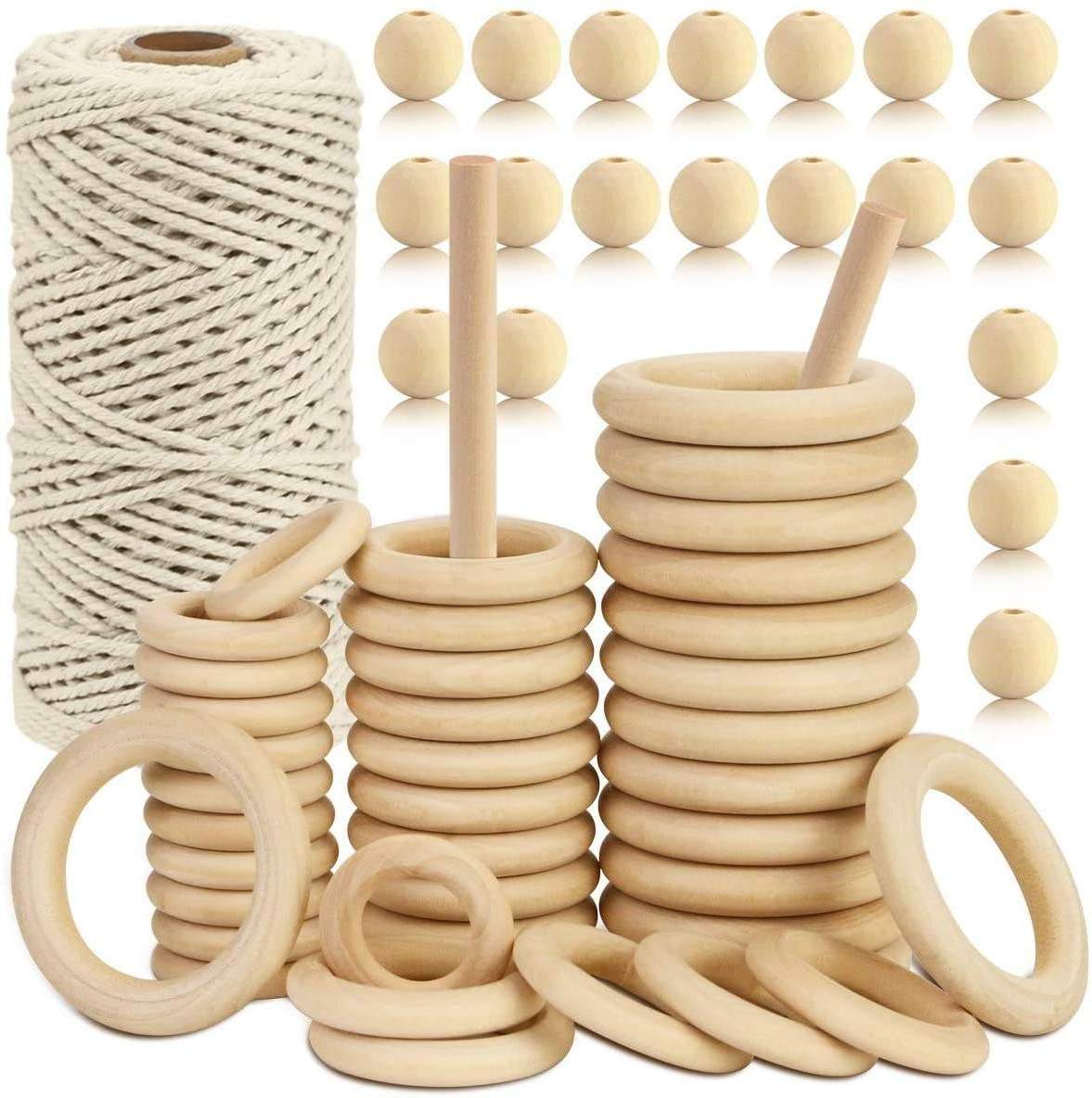 Diy Teether Natural Cotton Rope Cord Macrame Kit Home Decor Indoor DIY Plant Hanger Bracket Making Wood Stick Bead Macrame Kit