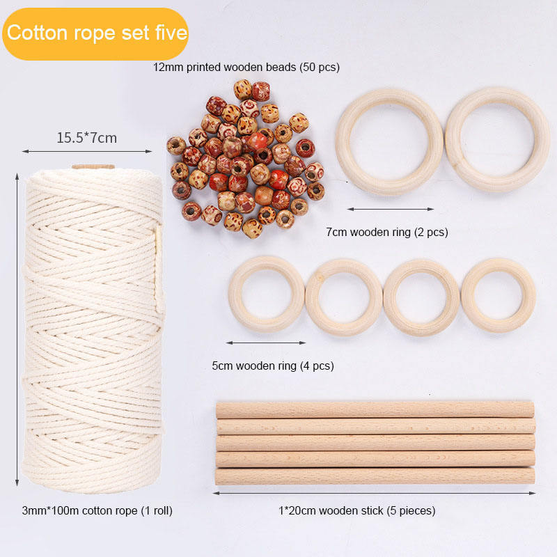 DIY Plant Hanger Bracket Making Wood Stick Bead Garland Boho Home Decor Indoor Natural Cotton Rope Cord Macrame Kit