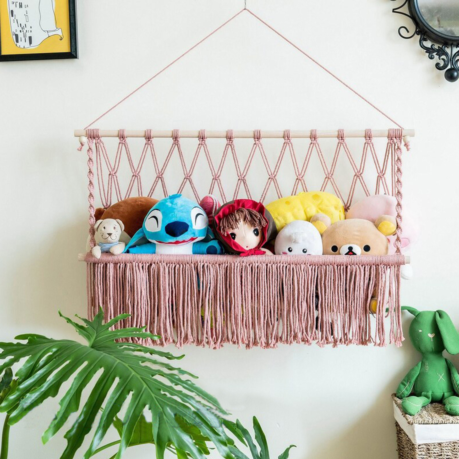 Popular bedroom stuffed animal hammock net with cotton storage toy hammock