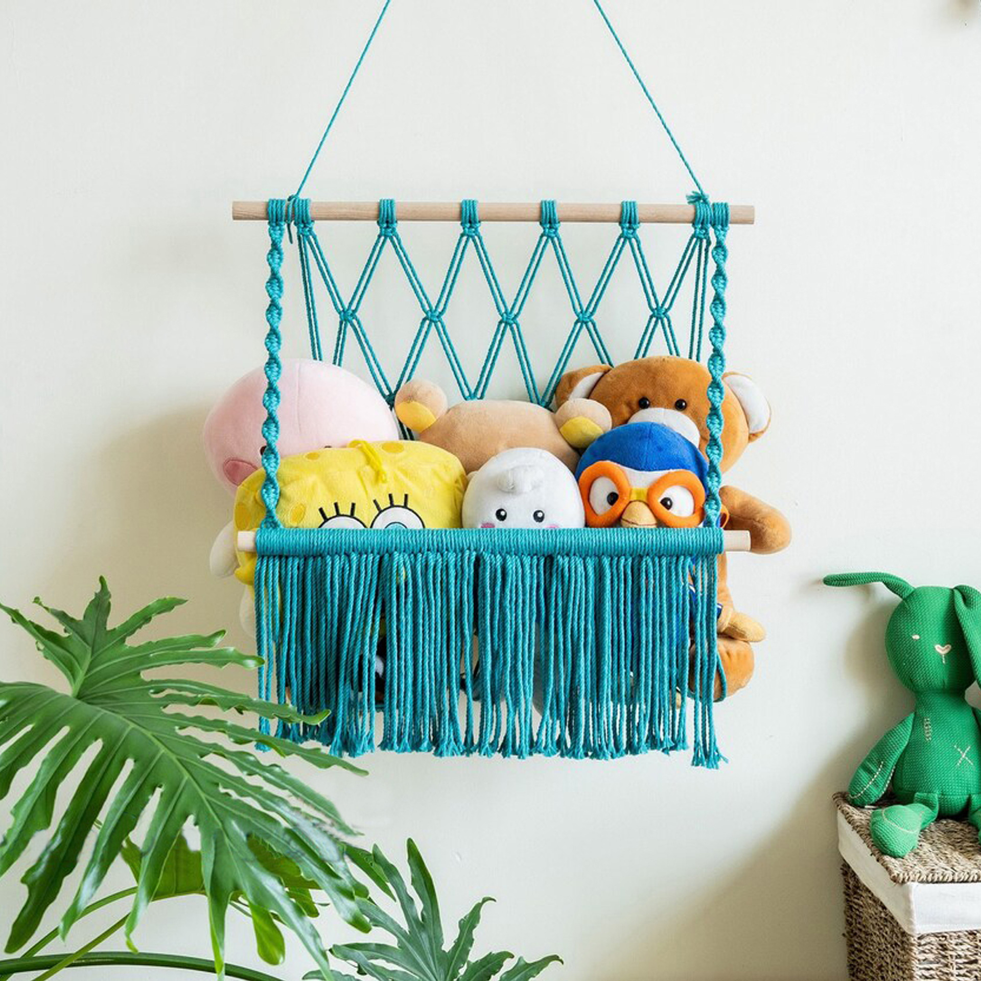 Popular bedroom stuffed animal hammock net with cotton storage toy hammock