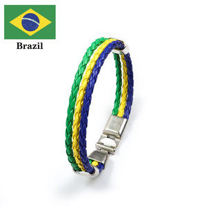 2022 New Arrive Fashion Punk Style Braided PU Leather Cord World Country Flag Bracelet Jewelry Sport Cup For Men