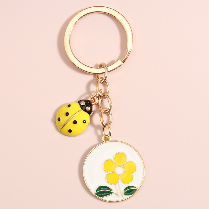 Back To School Gift Enamel Bee Sunflower Pendant Rhinestone Ladybug Charm Metal Key Chain Key Ring Bag Accessories Car Key Chain