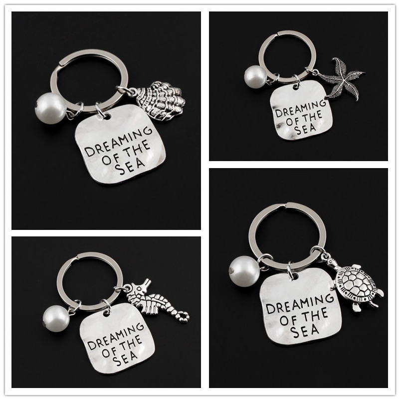 Pearl Summer Ocean Turtle Dream of The Sea KeyChain KeyRing Sister  Gift Women Charm Accessories Jewelry Pendant