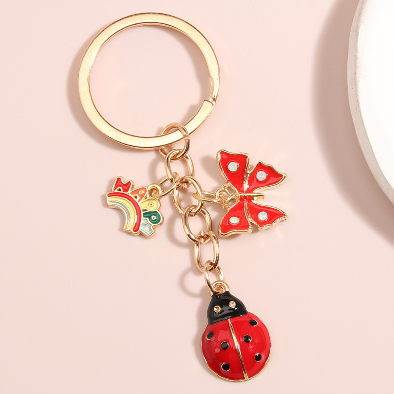 Back To School Gift Enamel Bee Sunflower Pendant Rhinestone Ladybug Charm Metal Key Chain Key Ring Bag Accessories Car Key Chain