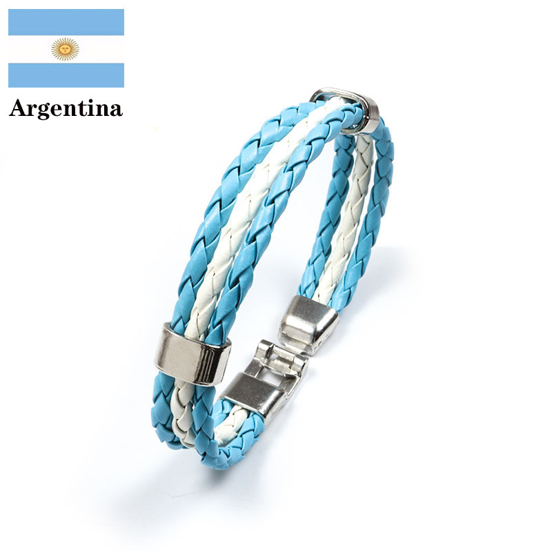 2022 New Arrive Fashion Punk Style Braided PU Leather Cord World Country Flag Bracelet Jewelry Sport Cup For Men