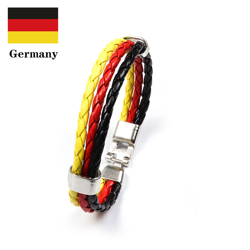 2022 New Arrive Fashion Punk Style Braided PU Leather Cord World Country Flag Bracelet Jewelry Sport Cup For Men