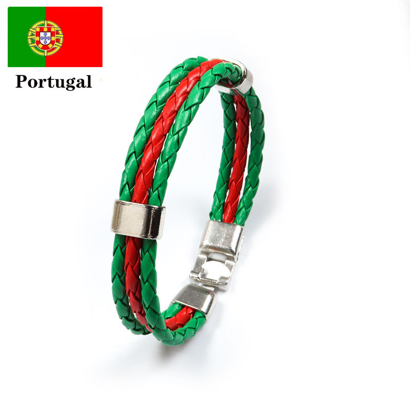 2022 New Arrive Fashion Punk Style Braided PU Leather Cord World Country Flag Bracelet Jewelry Sport Cup For Men