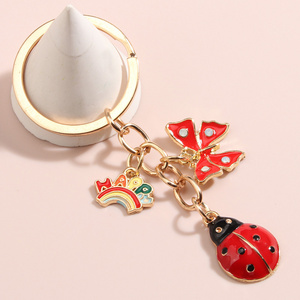 Back To School Gift Enamel Bee Sunflower Pendant Rhinestone Ladybug Charm Metal Key Chain Key Ring Bag Accessories Car Key Chain