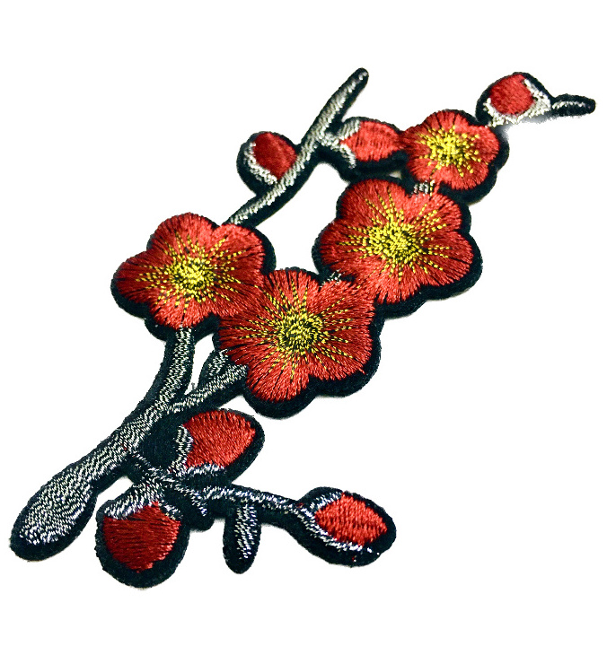 Customize newly made chinese plum flower embroidery patch