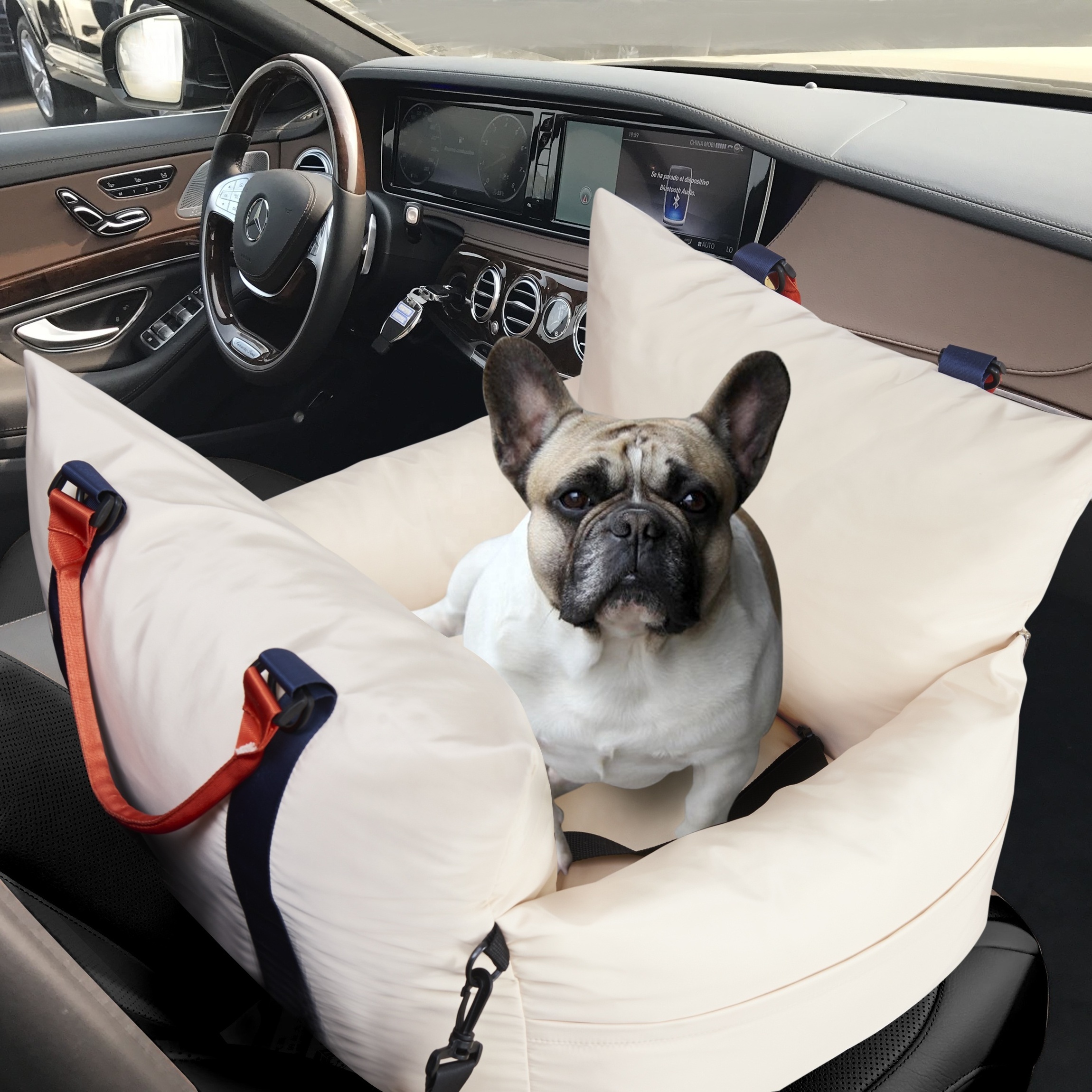 Pet Car Seat with Safe Belt and Dog Leashes Inside Waterproof & Crease resist Quality Multifunctional Pet Carrier Dog Car Seat