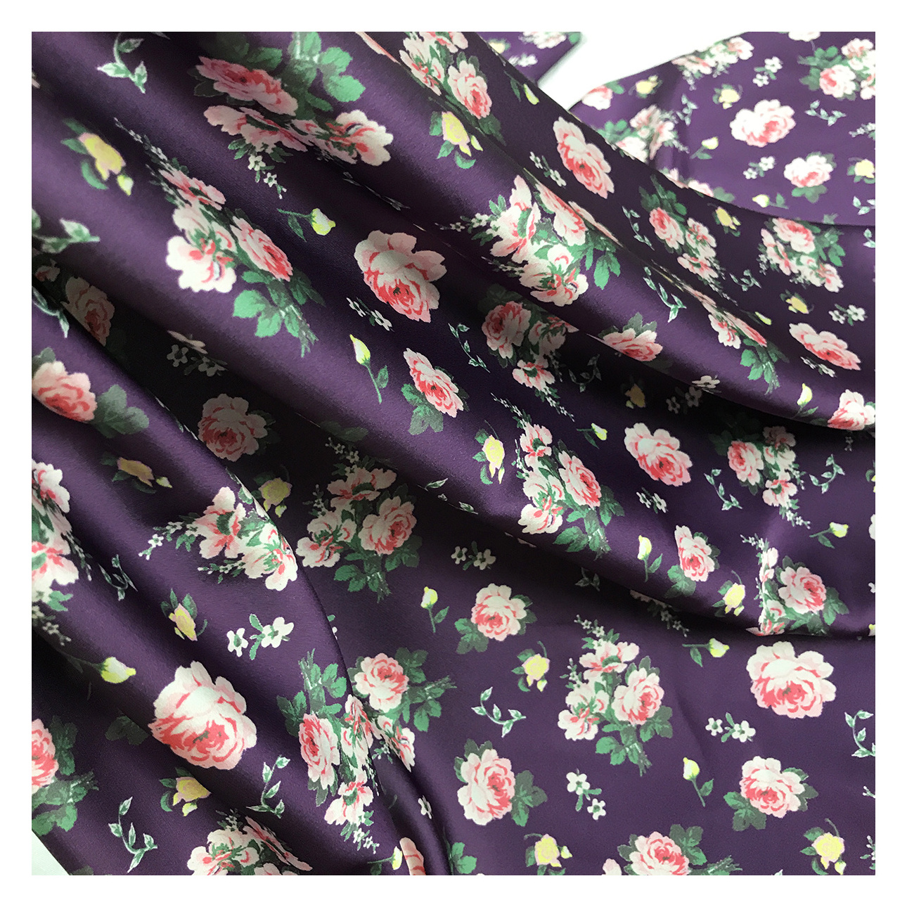 The factory outlet satin stretch chiffon 97%polyester 3% Spandex flower purple color digital heavy chiffon fabric for garment