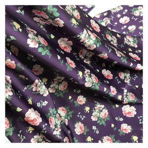 The factory outlet satin stretch chiffon 97%polyester 3% Spandex flower purple color digital heavy chiffon fabric for garment