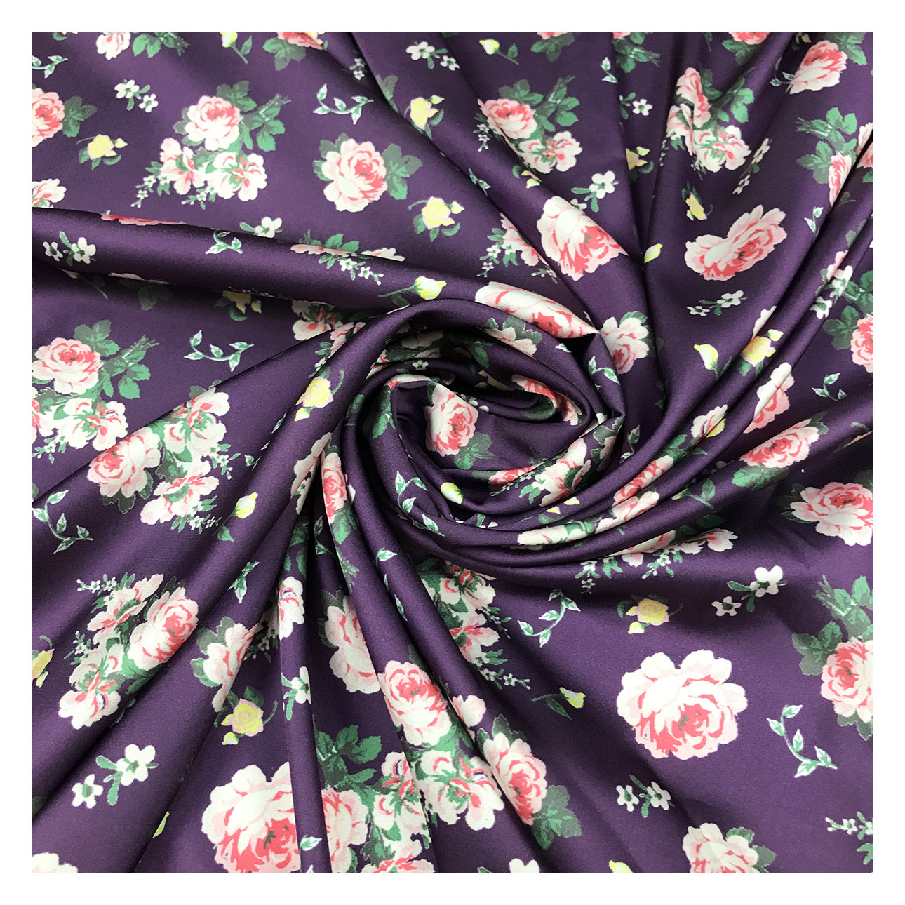 The factory outlet satin stretch chiffon 97%polyester 3% Spandex flower purple color digital heavy chiffon fabric for garment