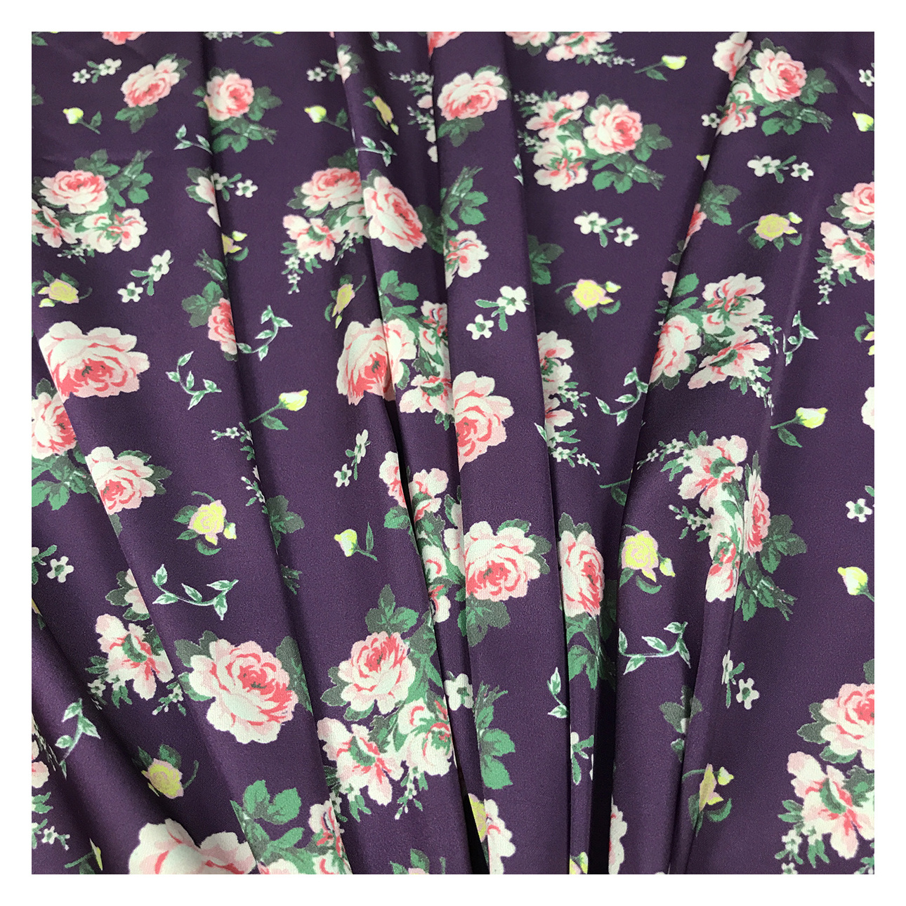 The factory outlet satin stretch chiffon 97%polyester 3% Spandex flower purple color digital heavy chiffon fabric for garment