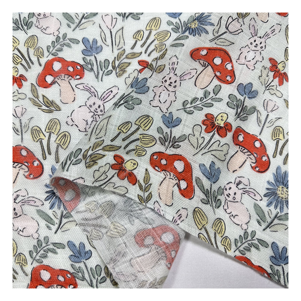 The factory outlet rabbit mushroom cartoon design digital printed 2*2 plaid bamboo cotton muslin swaddle fabric for baby clothes