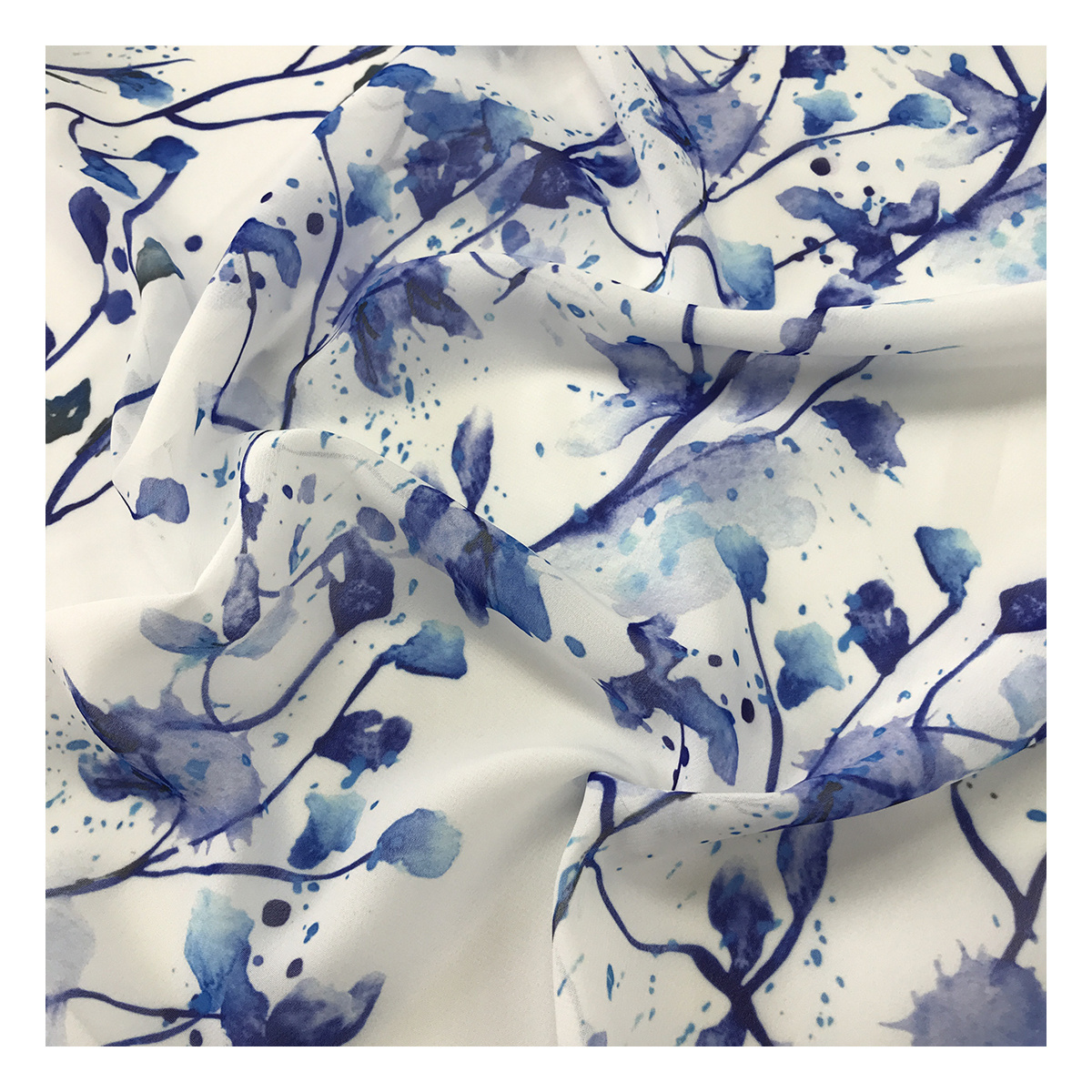 New fashion painting blue color flowers pattern 100d chiffon fabric by meters polyester digital printed for dress