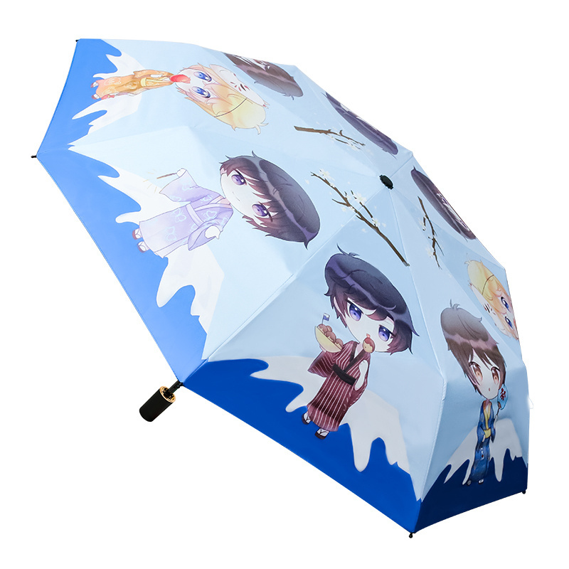 High Quality VOGRACE Custom Logo Windproof 3 Fold Rain Storm Umbrella Cartoon Anime Printing Umbrellas With Your Design