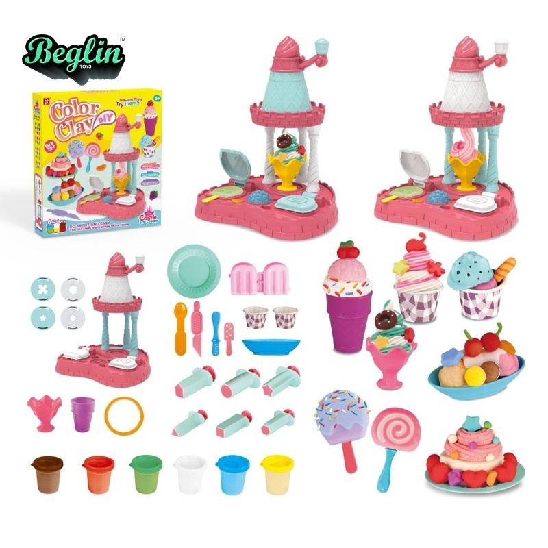 Children's Plasticine Toys lce Cream Maker DlY Making Flour Clay Play Home set Color Clay Play Dough For kid