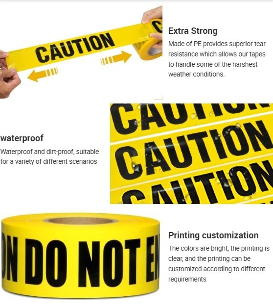 Yellow non-Adhesive Underground Customize Printed Safety Barrier Hazard Pe Warning Roll Tape