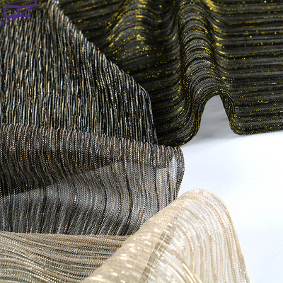 Colorful yarn dyed wire crinkle stretch gold metallic clothing mesh tulle fabric for evening party dress