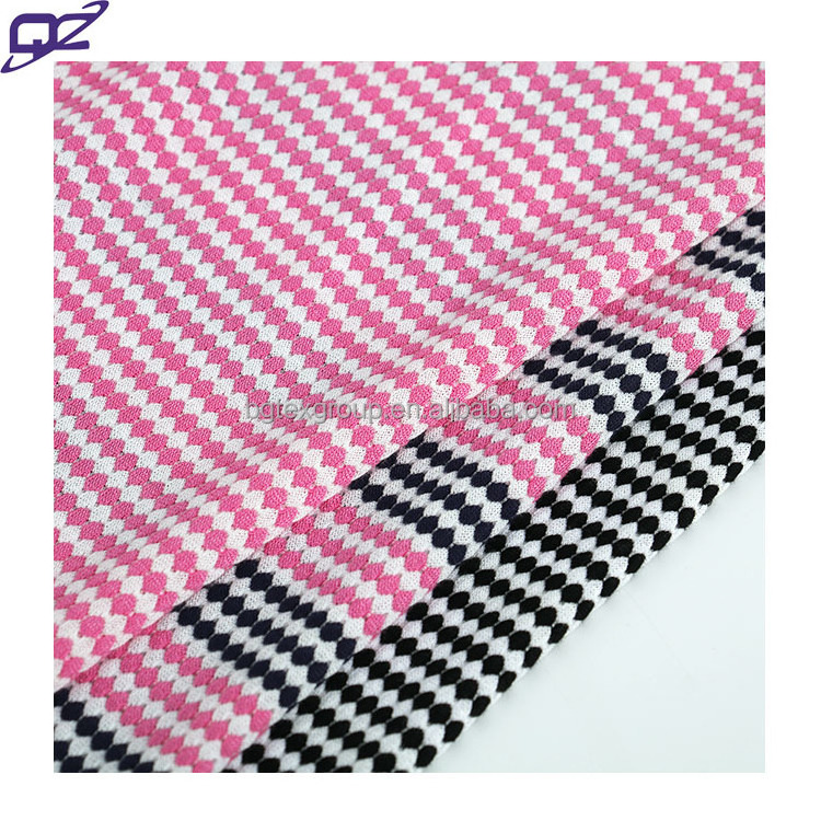 High Stretch Anti Pill Striped Dot Printed 80% Rayon 17% Polyester Knitted Jacquard Spandex  Fabric For Garment