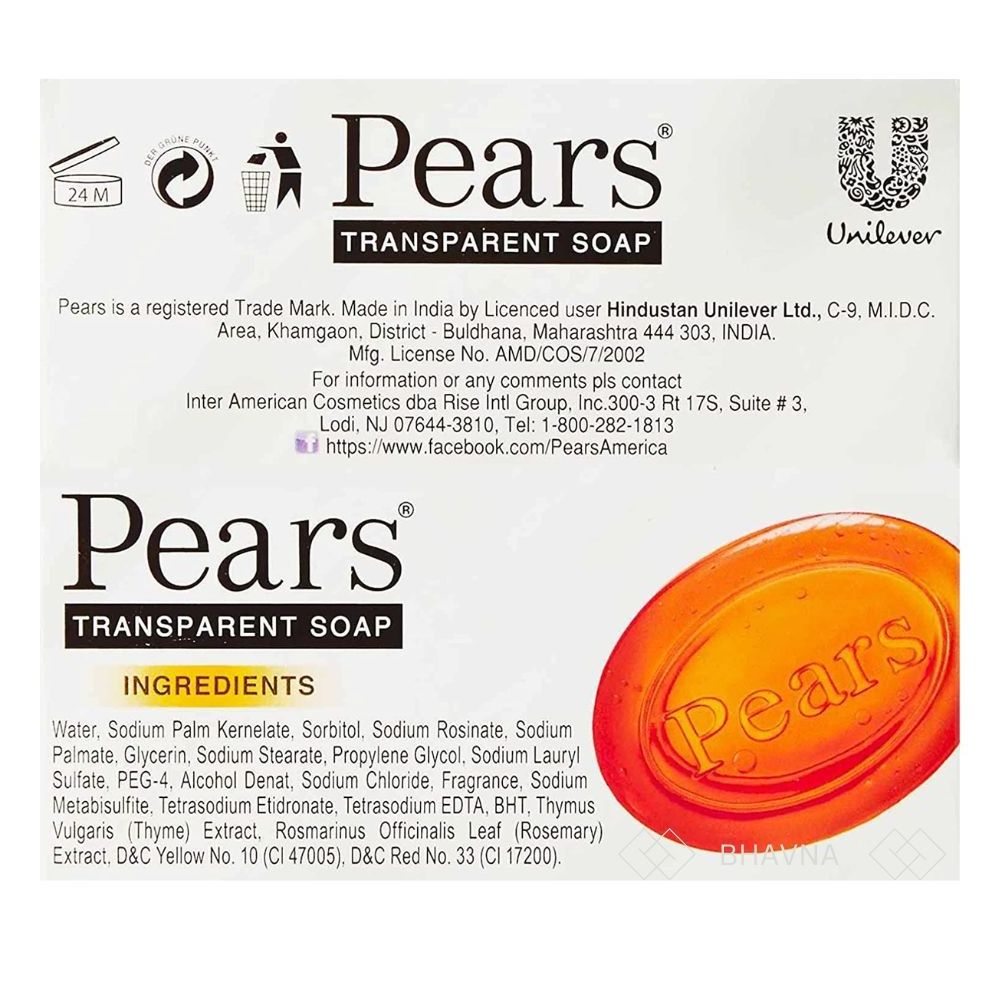 Best Seller Enriched With Pure Glycerin & Natural Oils Basic Cleaning Usage Soft Skin 125g Pears Orange Soap