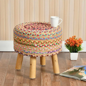 Handmade Jute Pouf stool Boho Chic Home Decor Accent Textured Vintage jute stool Home for living and bedroom round pouf