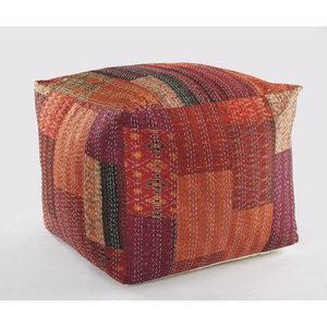 Foliage Hand Stitch Kantha Silk pouf cover