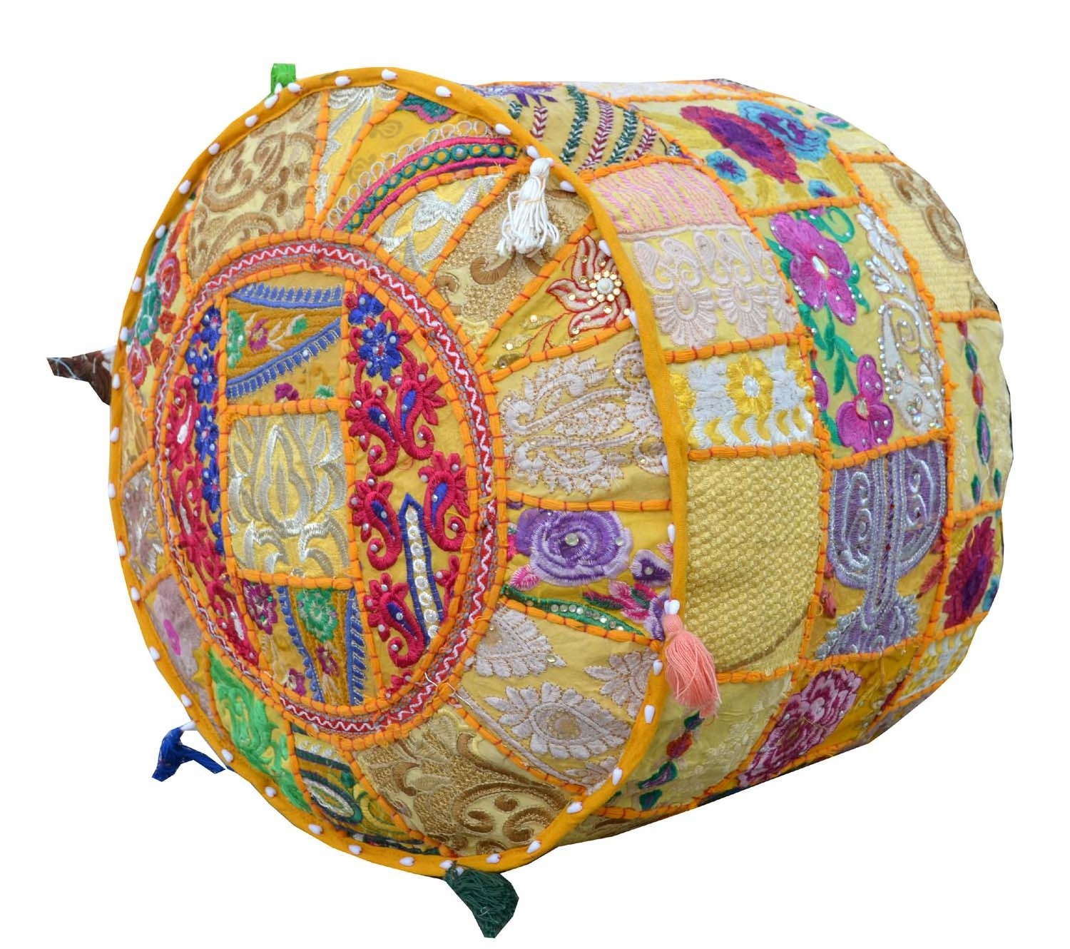 Ottoman pouf cover 22''. patchwork Bohemian Ottoman Handmade Patchwork Round Ottoman Pouf Cover Decorative Cover Embroidery