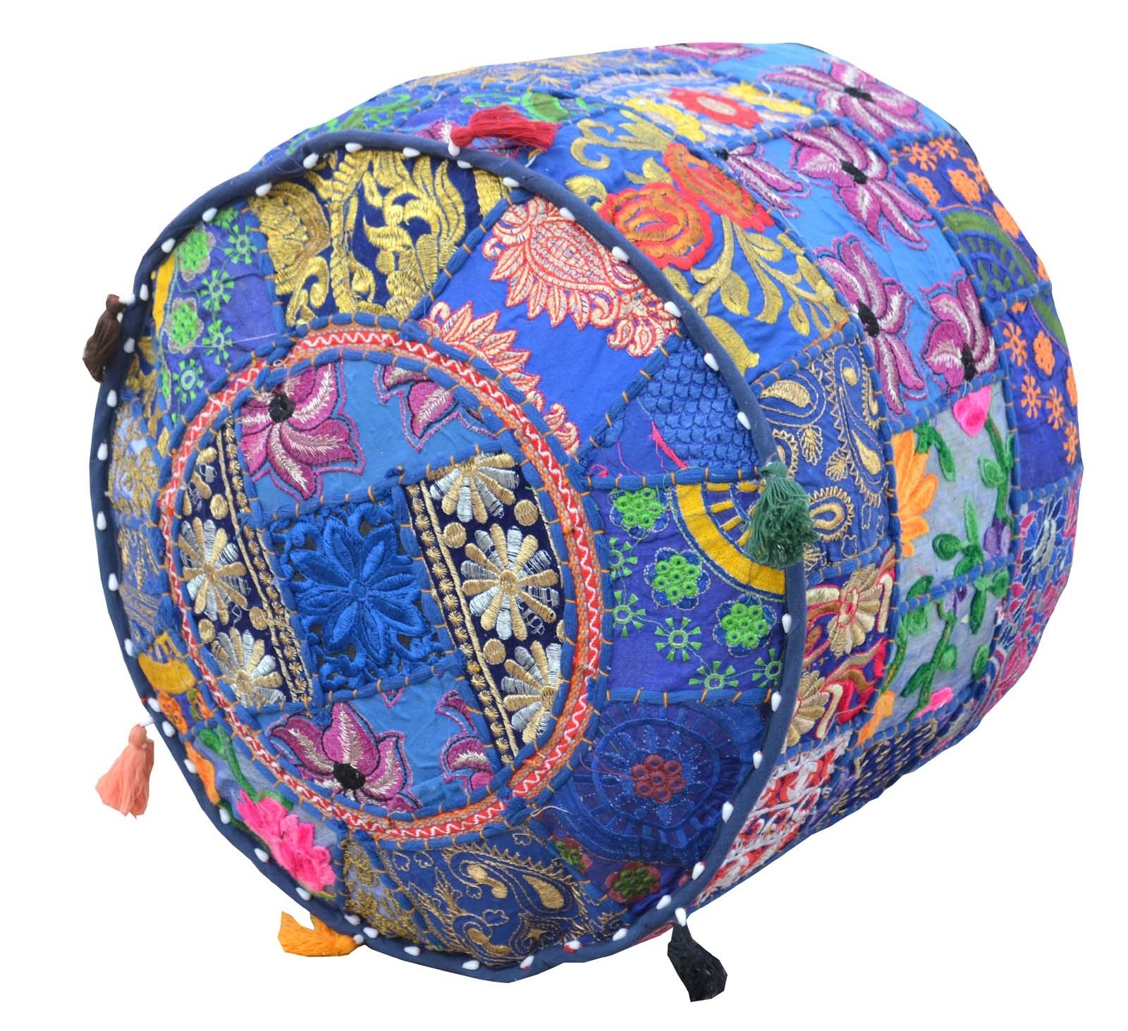 Ottoman pouf cover 22''. patchwork Bohemian Ottoman Handmade Patchwork Round Ottoman Pouf Cover Decorative Cover Embroidery