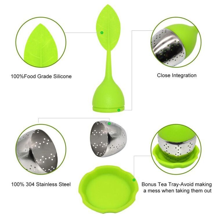 BHD Coffee Tea Accessories 100% Food Grade BPA free Leaf Shape Tea Filter Reusable Loose Leaf Tea Infuser Silicone