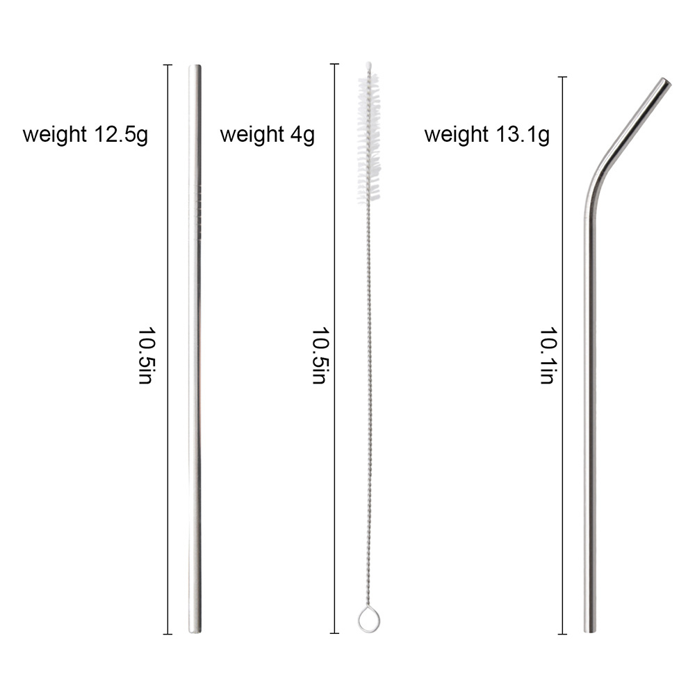 Custom Bulk 304 Stainless Steel Drinking Straws Set 10.5