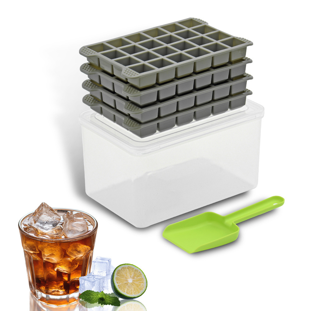 BPA free ice tray mold 24 cavity mini plastic ice cube mold with bin and scoop 1 Inch Square plastic  ice cube tray