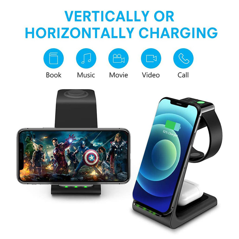 Wholesale ce rohs fcc qi T3 3in1 Wireless Charger 10W Fast Charging 3 in 1 Wireless Phone Charger Stand