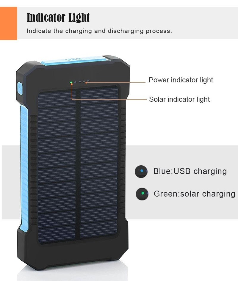 Factory LED Light Power Bank 10000Mah Mobile Waterproof Solar Charger Cell Phone Solar Power Bank Charger