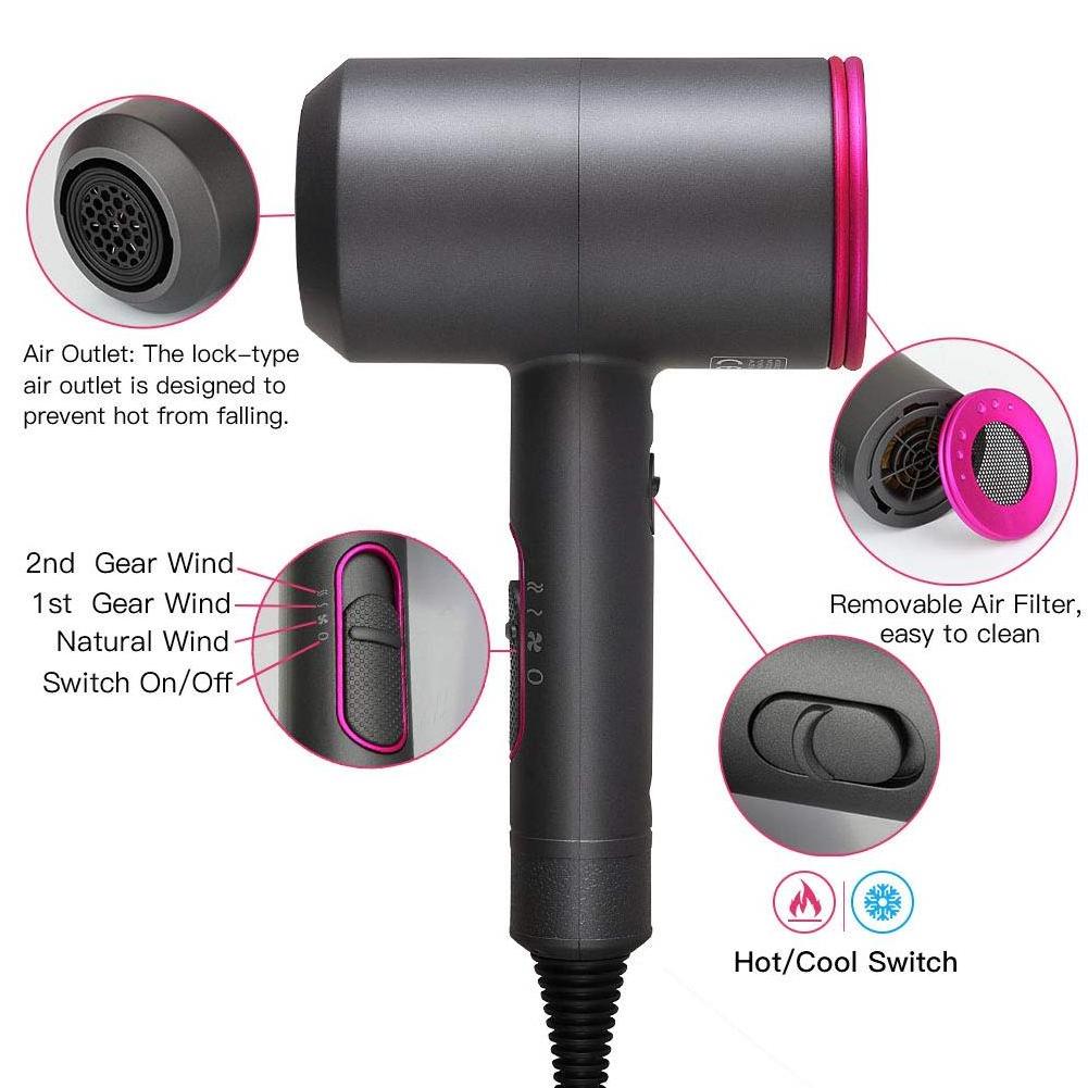 Hair Dryer with Diffuser 2000W Ionic Blow Dryer Professional Portable Handle Constant Temperature Hair Care Without Hair Damage