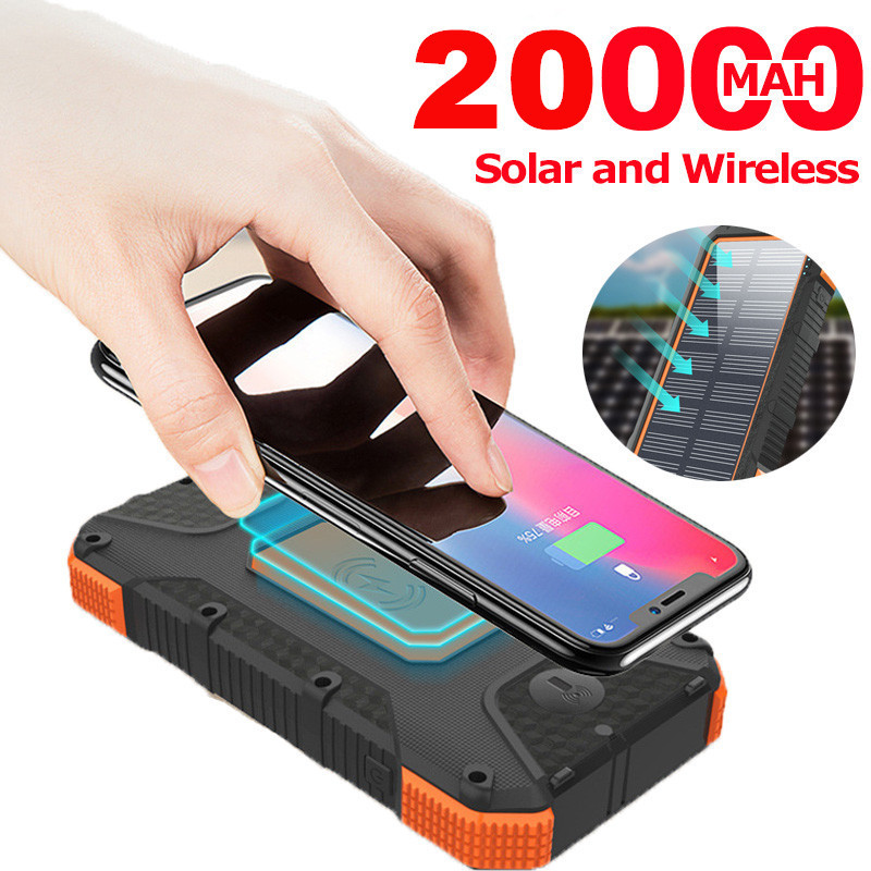 2023 new PD 18W fast charging wireless Solar Power Bank  20000mah Solar Charger 2 USB Ports External Charger Power bank