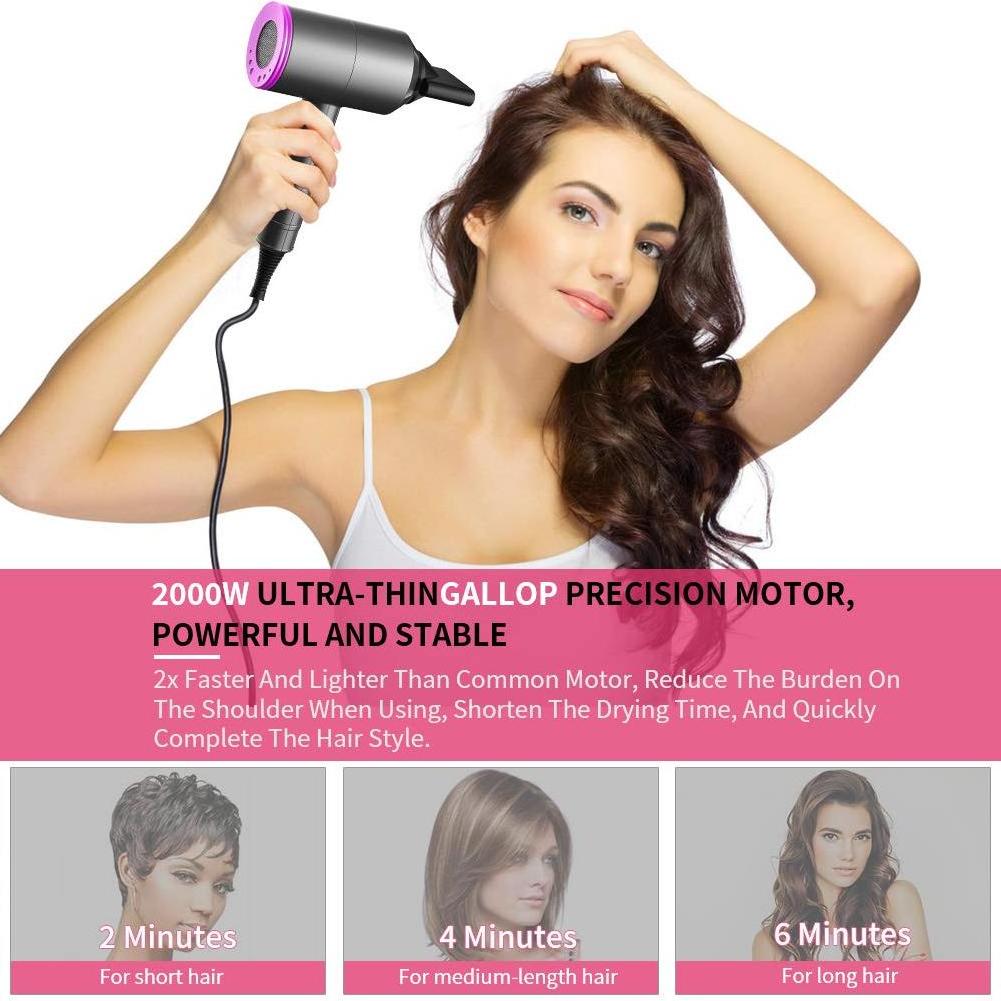 Hair Dryer with Diffuser 2000W Ionic Blow Dryer Professional Portable Handle Constant Temperature Hair Care Without Hair Damage