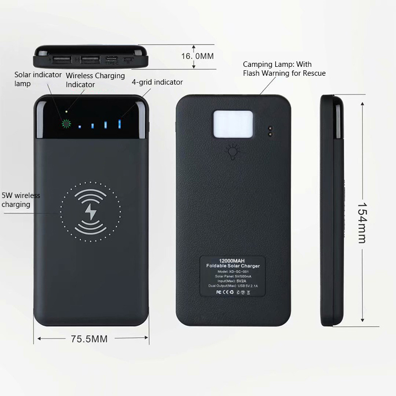 2021 Foldable solar powerbank qi wireless solar power bank Solar Charger External Battery Backup Pack for mobile phone