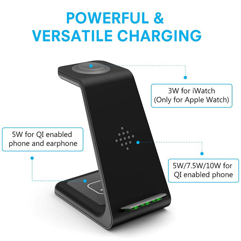 Wholesale ce rohs fcc qi T3 3in1 Wireless Charger 10W Fast Charging 3 in 1 Wireless Phone Charger Stand