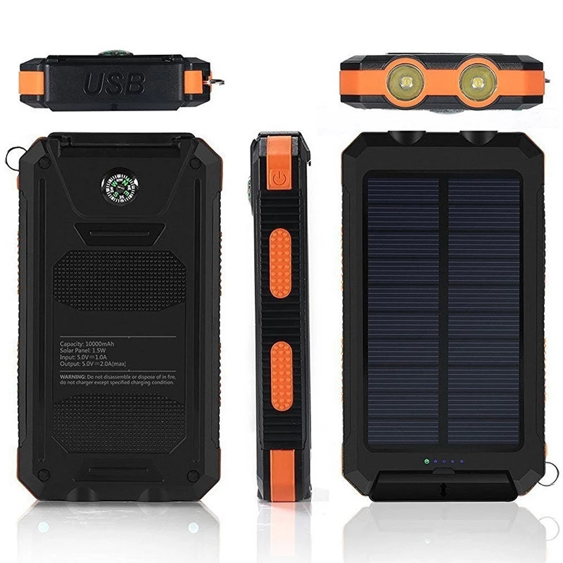 Solar Power Bank Waterproof 20000mAh Solar Charger 2 USB Ports External Charger mini Powerbank for iPhone