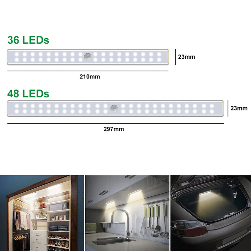 Rechargeable Battery Powered Security LED Motion Sensor Light Body Detected Cabinet Closet Light 297mm