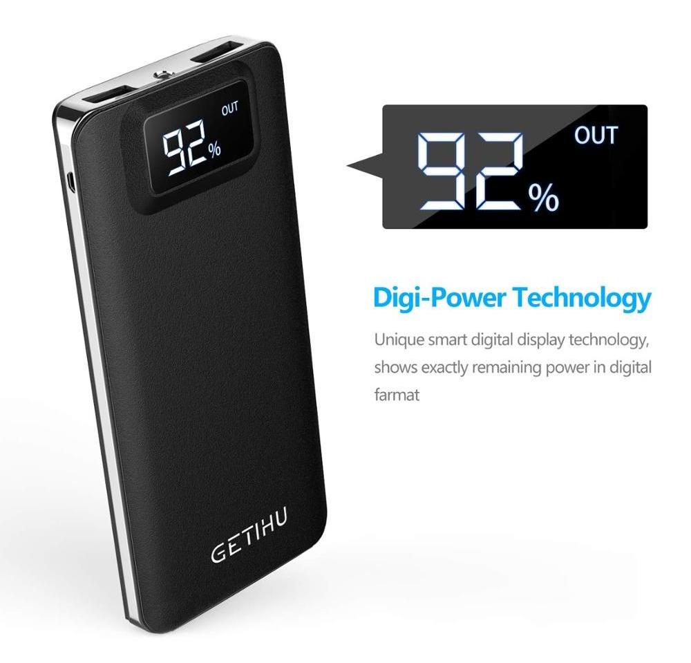 GETIHU LED Display 10000mAh Power Bank 4.8A 2 USB Ports High Speed Battery Backup with Flashlight Power bank