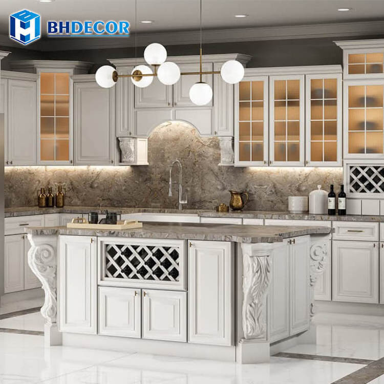 North America Office Flat Pack Waterfall Antique High End Luxury Oak Ash Pearl White Cabinets Classic Kitchen Cabinet For Custom