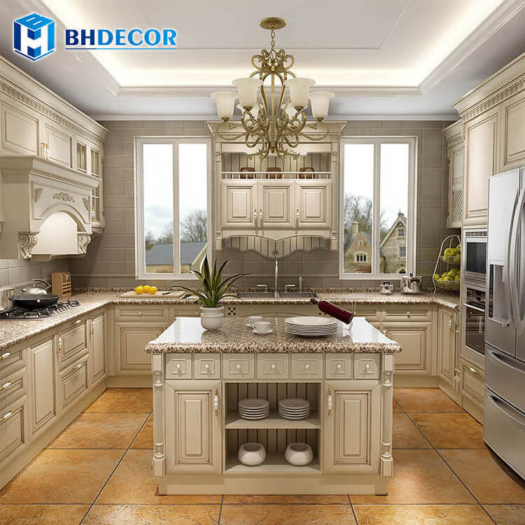 North America Office Flat Pack Waterfall Antique High End Luxury Oak Ash Pearl White Cabinets Classic Kitchen Cabinet For Custom