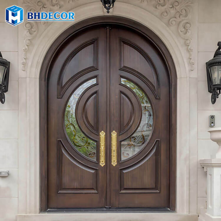 Swing Brown Finished Surface Mahogany Hard Wood Hardwood External Extior Front Exterior Double Door For House With Sidelights