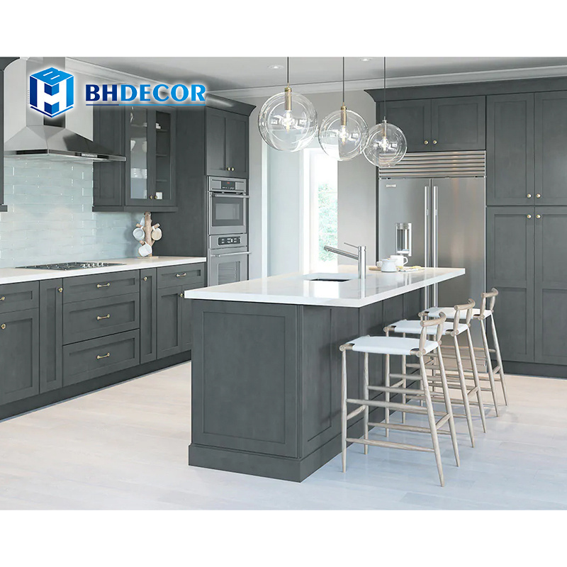 High Gloss Gray Dark Grey Light Grey Dove Grey Lacquer Solid Wood Melamine Double Door Classical Sand Shaker Kitchen Cabinets