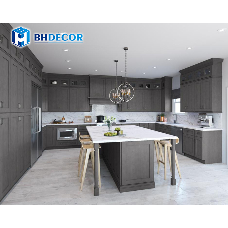 High Gloss Gray Dark Grey Light Grey Dove Grey Lacquer Solid Wood Melamine Double Door Classical Sand Shaker Kitchen Cabinets