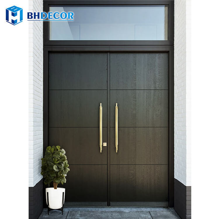 Villa House Casement Swing Solid Wood Teak Wooden Double Leaf Design Main Entrance Doors Modern Exterior Front Entry Door