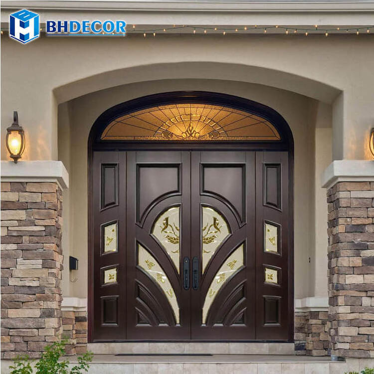 Luxury Exterior Front Entry Door Villas House Mansions Home Classic Design Teak Solid Wood Wooden Main Entrance Doors For Canada